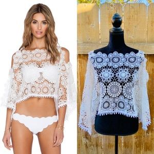 Ale by Alessandra white sands lace crop top OS